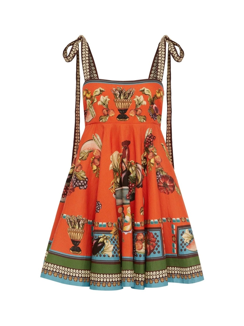 Alemais Rocco Orange Floral & Fruit Print Tie-Strap Mini Dress